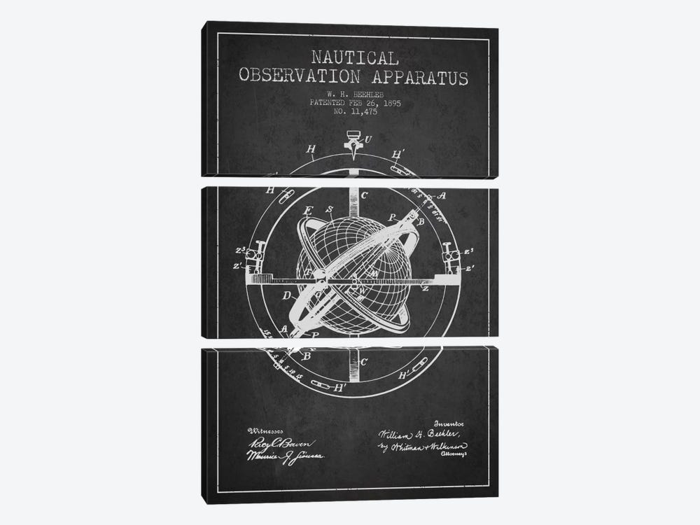 Nautical Observation Apparatus Charcoal Patent Blueprint by Aged Pixel 3-piece Canvas Wall Art