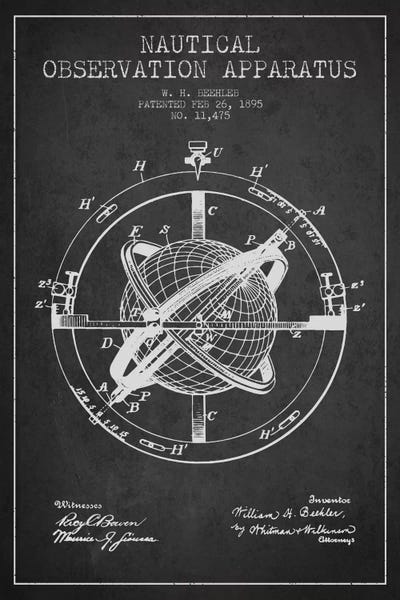 Aged Pixel: Nautical Observation Apparatus Charcoal Patent Blueprint by Aged Pixel