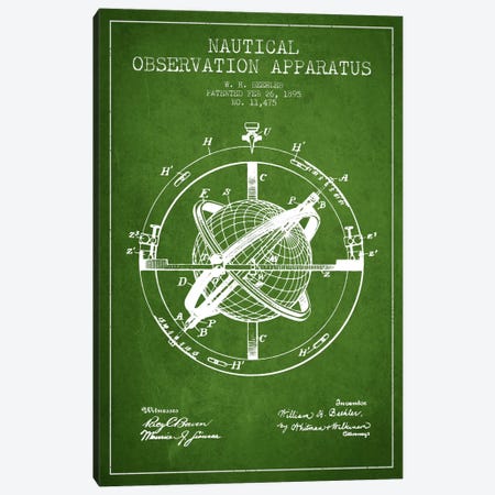Nautical Observation Apparatus Green Patent Blueprint Canvas Print #ADP2601} by Aged Pixel Canvas Art