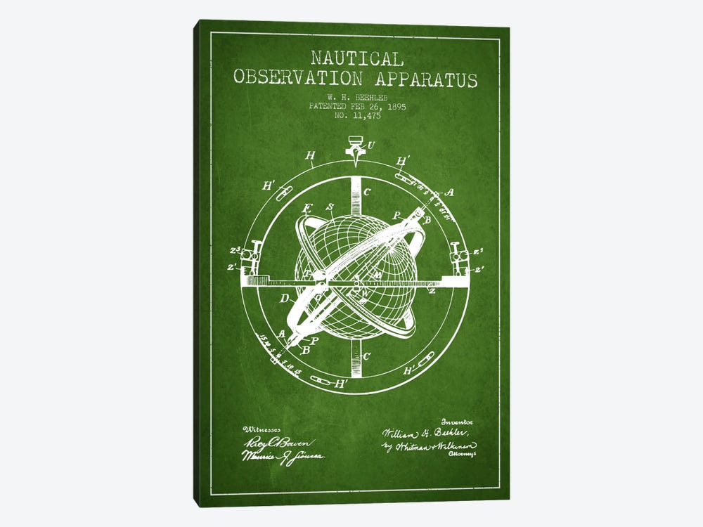 Nautical Observation Apparatus Green Patent Blueprint by Aged Pixel 1-piece Art Print
