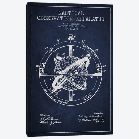 Nautical Observation Apparatus Navy Blue Patent Blueprint Canvas Print #ADP2602} by Aged Pixel Canvas Wall Art