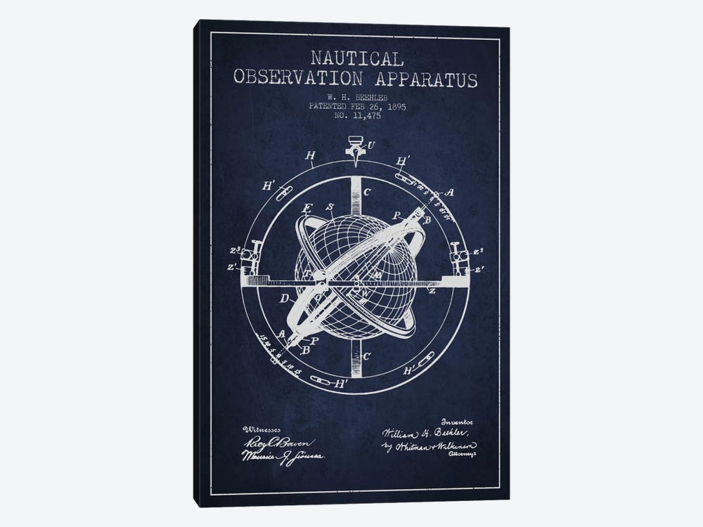 Nautical Observation Apparatus Navy Blue Patent Blueprint by Aged Pixel 1-piece Canvas Wall Art