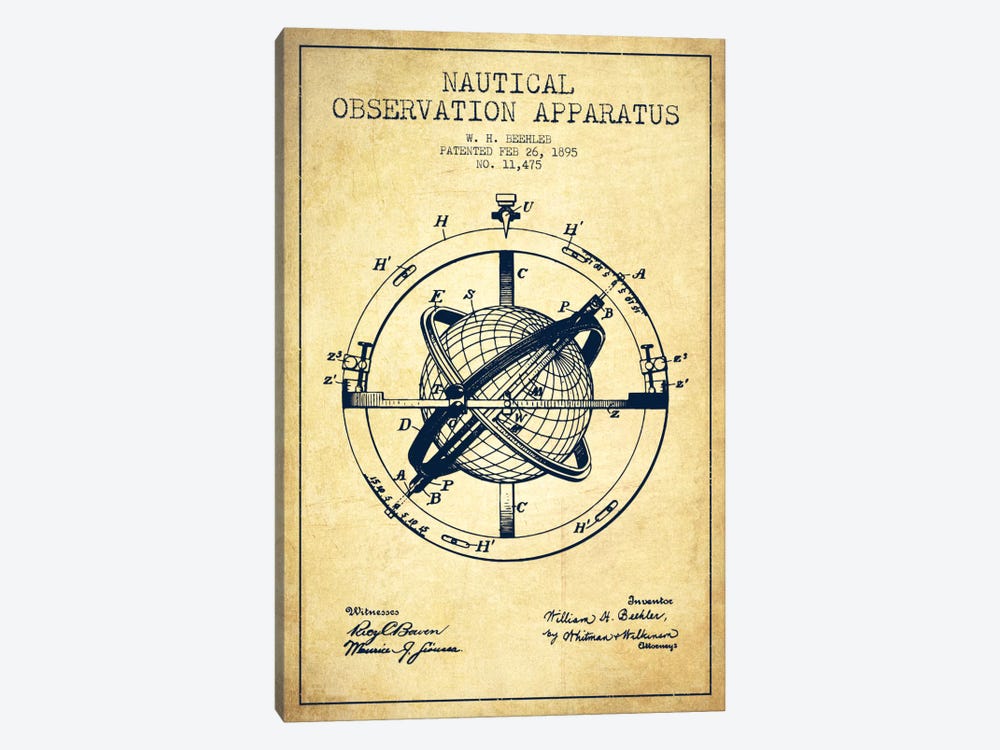 Nautical Observation Apparatus Vintage Patent Blueprint by Aged Pixel 1-piece Canvas Art