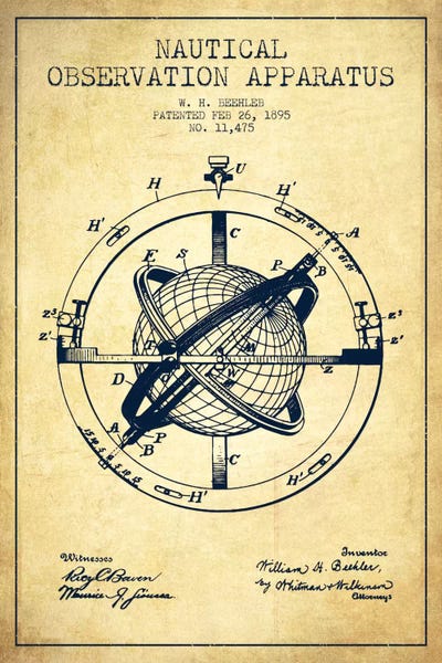 Aged Pixel: Nautical Observation Apparatus Vintage Patent Blueprint by Aged Pixel