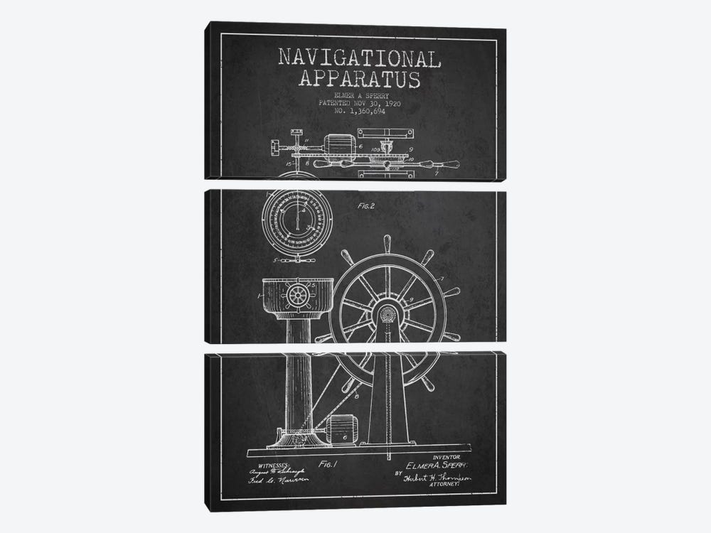 Navigational Apparatus Charcoal Patent Blueprint by Aged Pixel 3-piece Canvas Art Print