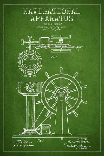 Navigational Apparatus Green Patent Blueprint by Aged Pixel canvas print