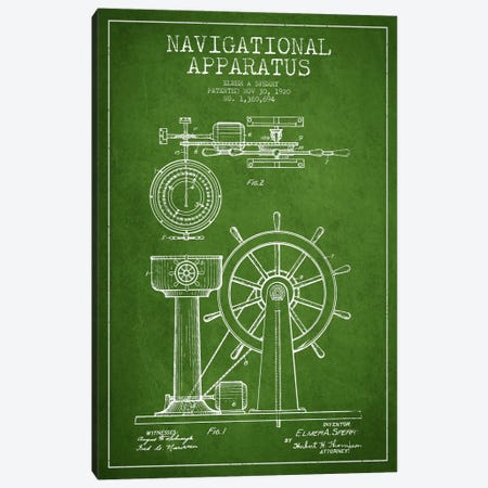 Navigational Apparatus Green Patent Blueprint Canvas Print #ADP2606} by Aged Pixel Canvas Print