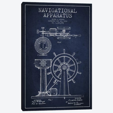 Navigational Apparatus Navy Blue Patent Blueprint Canvas Print #ADP2607} by Aged Pixel Canvas Art Print