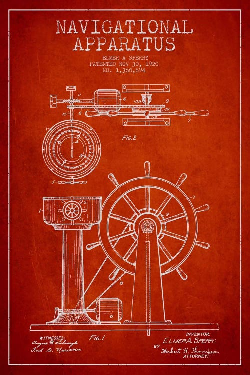 Navigational Apparatus Red Patent Blueprint
