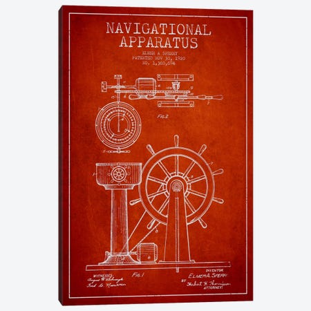Navigational Apparatus Red Patent Blueprint Canvas Print #ADP2608} by Aged Pixel Canvas Art