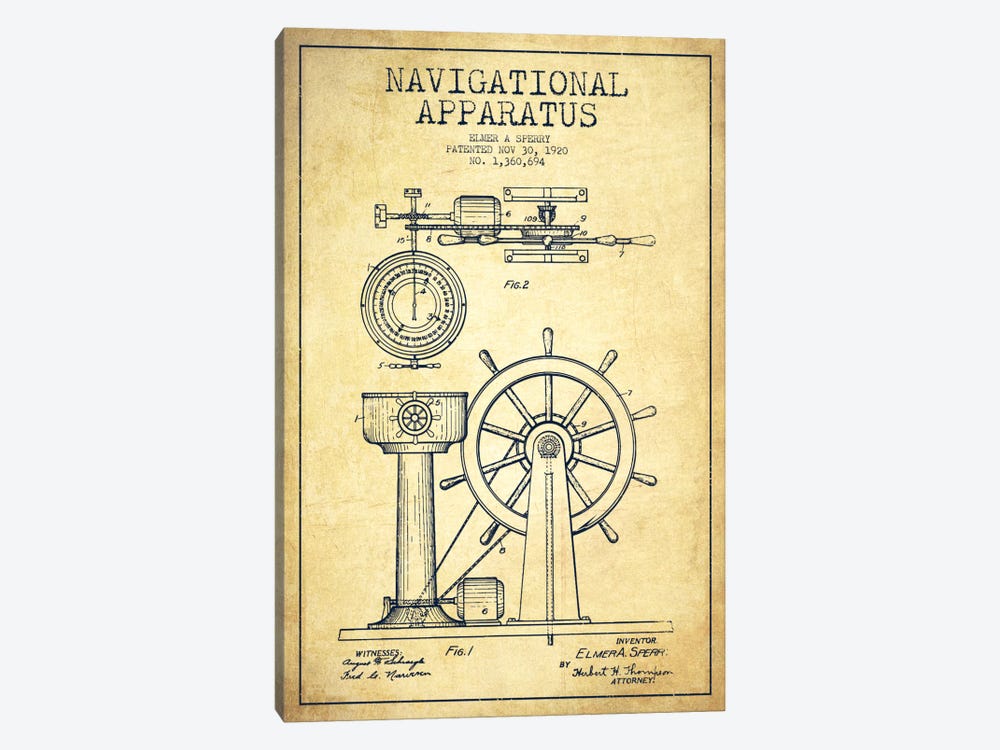 Navigational Apparatus Vintage Patent Blueprint by Aged Pixel 1-piece Canvas Art Print