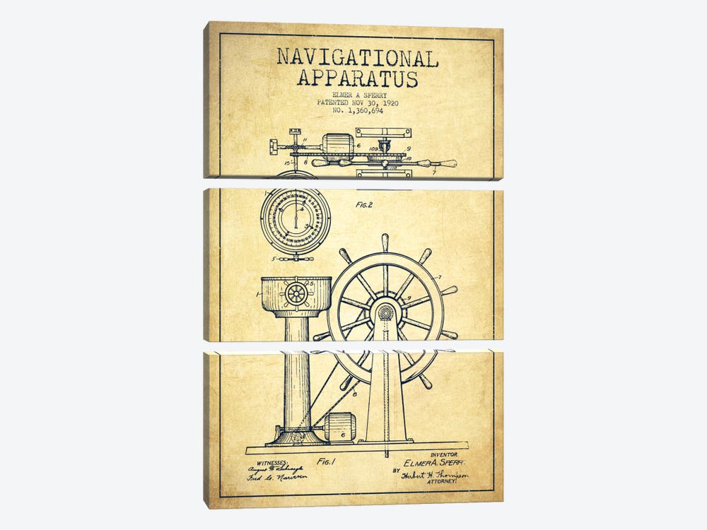 Navigational Apparatus Vintage Patent Blueprint by Aged Pixel 3-piece Art Print