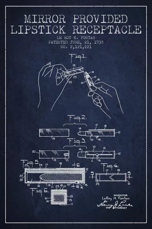 Mirror Provided Lipstick Navy Blue Patent Blueprint by Aged Pixel wall art
