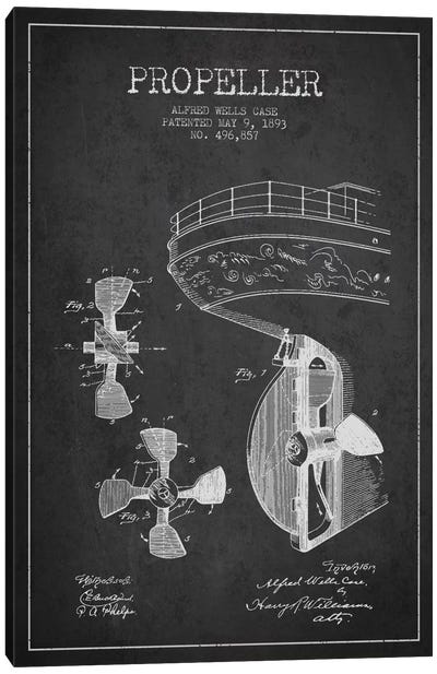 Propeller Charcoal Patent Blueprint Canvas Art Print - Aged Pixel: Nautical