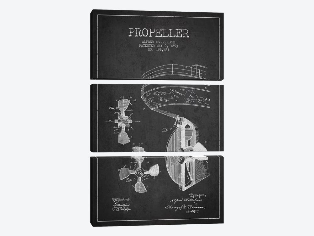Propeller Charcoal Patent Blueprint by Aged Pixel 3-piece Canvas Print