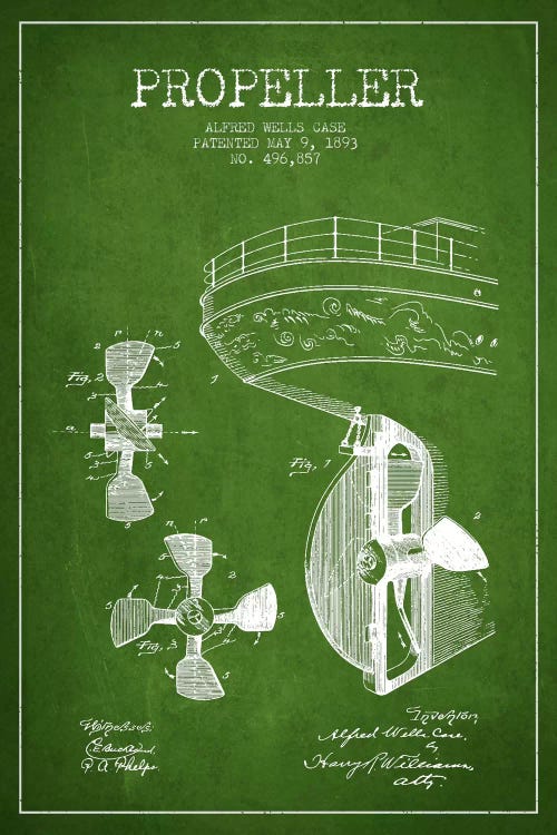 Propeller Green Patent Blueprint by Aged Pixel wall art