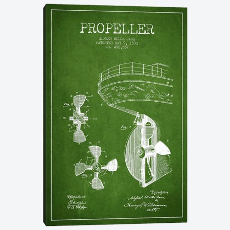 Propeller Green Patent Blueprint Canvas Print #ADP2611} by Aged Pixel Art Print