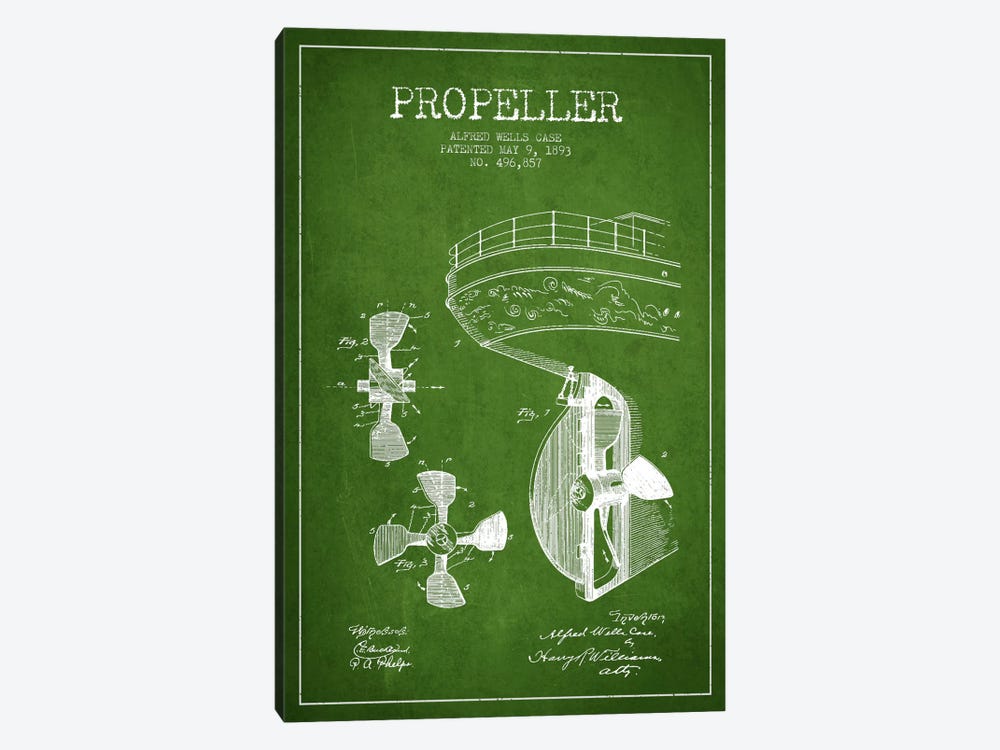 Propeller Green Patent Blueprint by Aged Pixel 1-piece Canvas Artwork