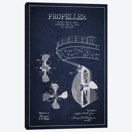 Propeller Navy Blue Patent Blueprint Canvas Print #ADP2612} by Aged Pixel Canvas Art Print