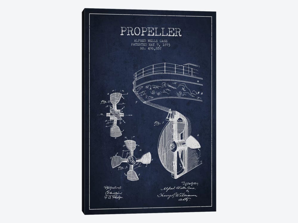 Propeller Navy Blue Patent Blueprint by Aged Pixel 1-piece Canvas Art Print