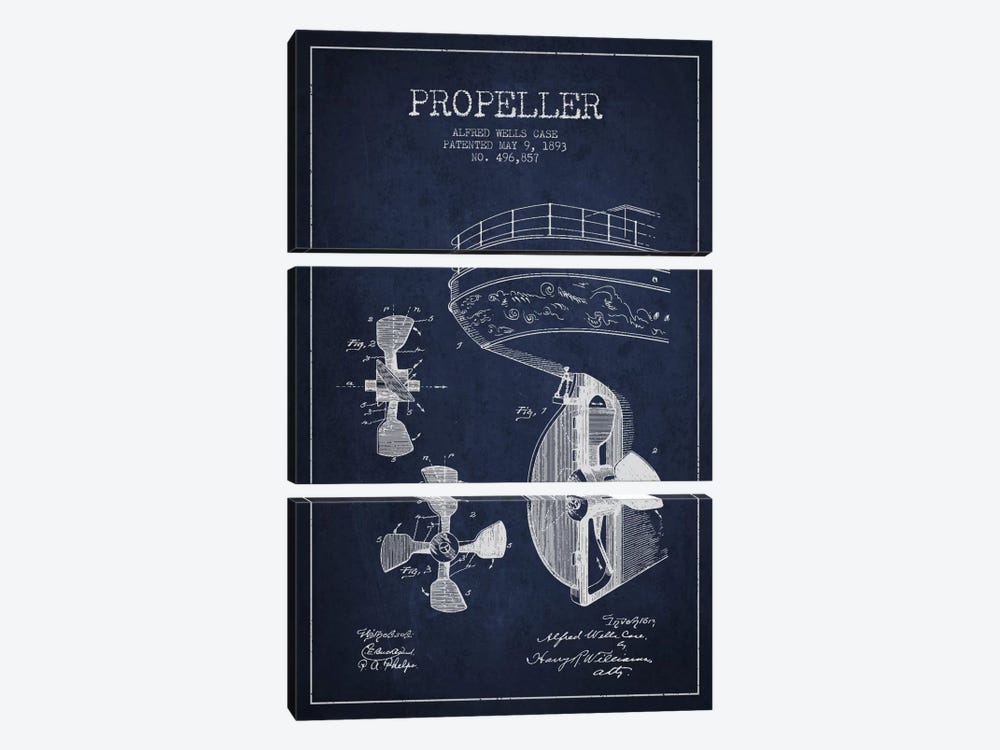 Propeller Navy Blue Patent Blueprint by Aged Pixel 3-piece Art Print