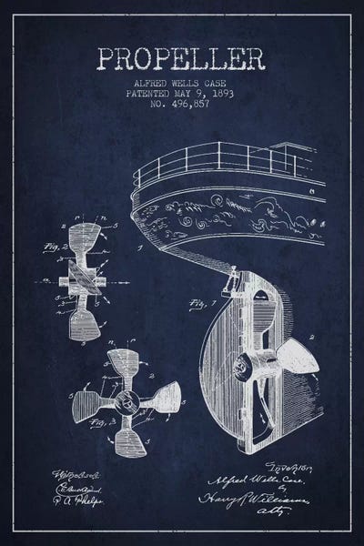Aged Pixel: Propeller Navy Blue Patent Blueprint by Aged Pixel