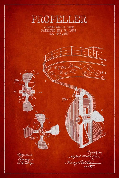 Propeller Red Patent Blueprint by Aged Pixel wall art