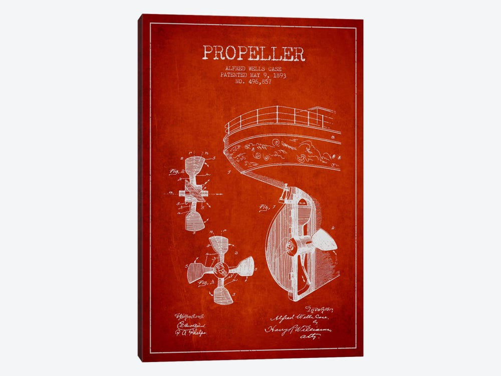 Propeller Red Patent Blueprint by Aged Pixel 1-piece Canvas Artwork