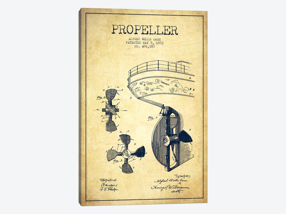 Propeller Vintage Patent Blueprint by Aged Pixel 1-piece Canvas Print