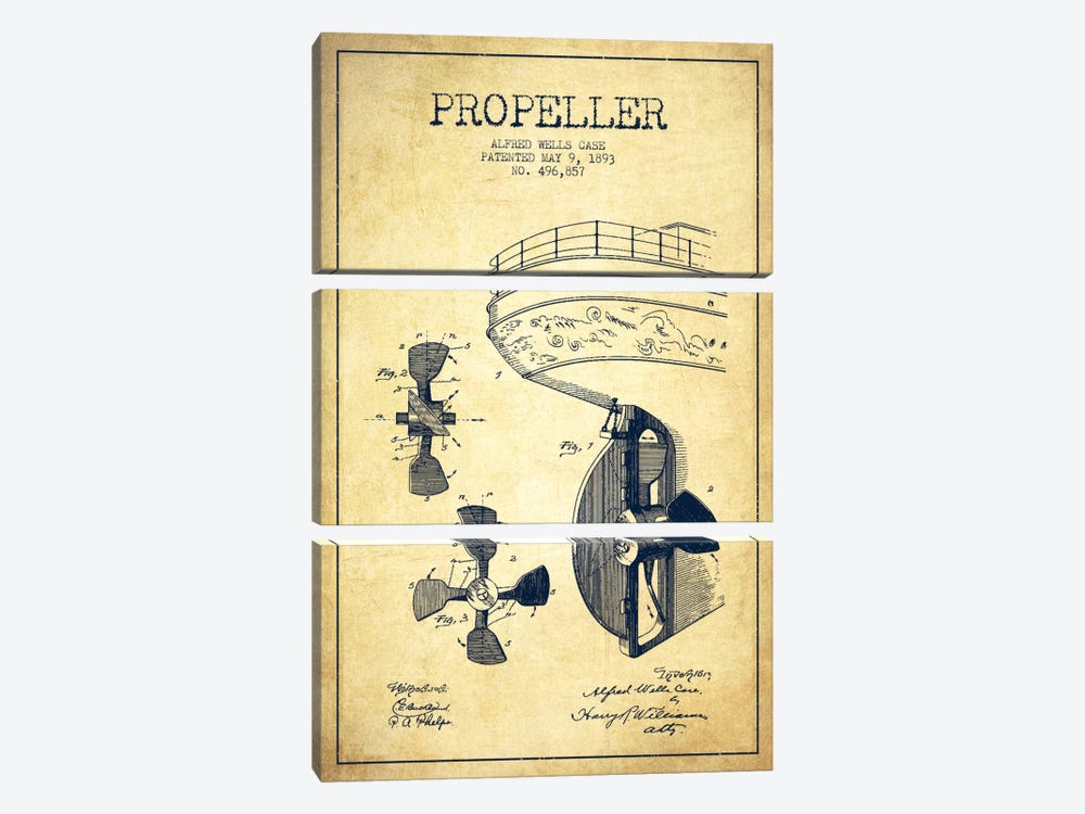 Propeller Vintage Patent Blueprint by Aged Pixel 3-piece Art Print