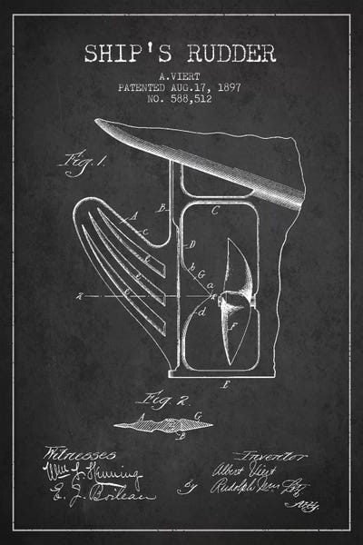 Canvas Print: Rudder Charcoal Patent Blueprint by Aged Pixel - thumbnail