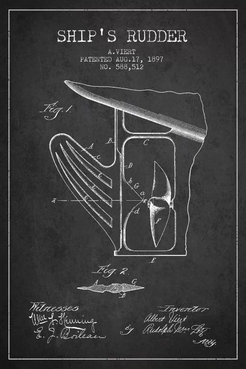 Rudder Charcoal Patent Blueprint by Aged Pixel canvas print