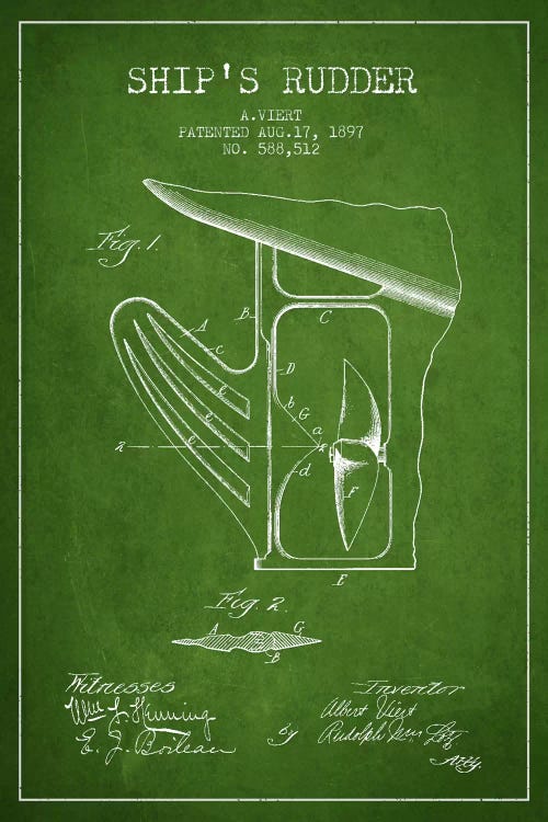 Rudder Green Patent Blueprint by Aged Pixel wall art