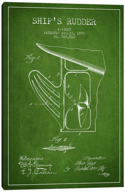 Rudder Green Patent Blueprint Canvas Art Print