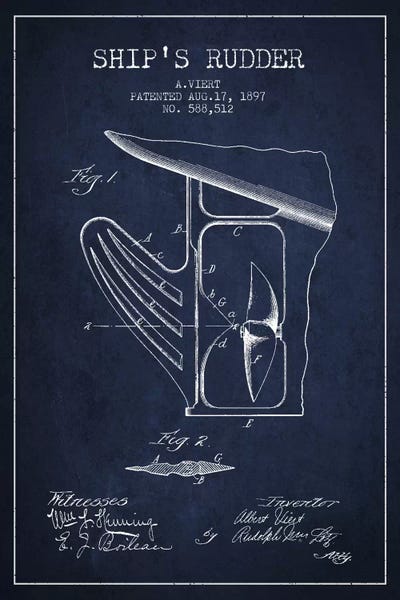 Rudder Navy Blue Patent Blueprint by Aged Pixel canvas print