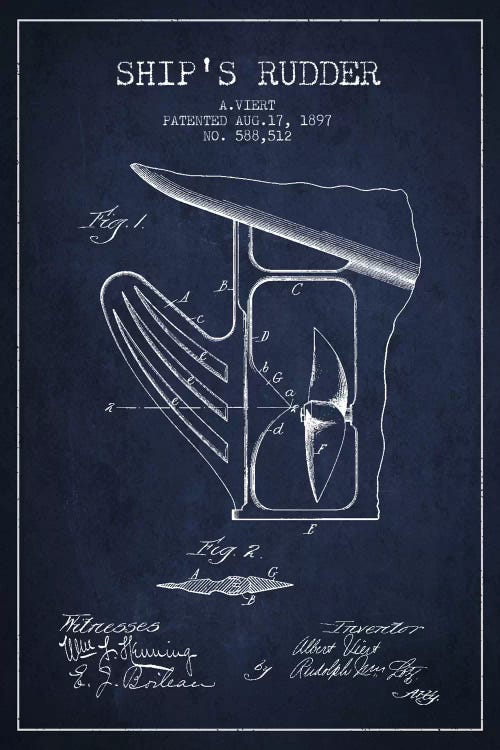 Rudder Navy Blue Patent Blueprint by Aged Pixel wall art
