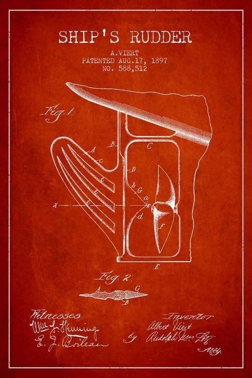 Rudder Red Patent Blueprint by Aged Pixel wall art