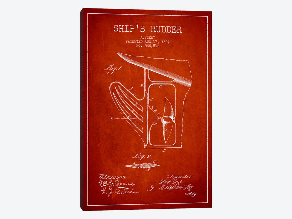 Rudder Red Patent Blueprint by Aged Pixel 1-piece Art Print