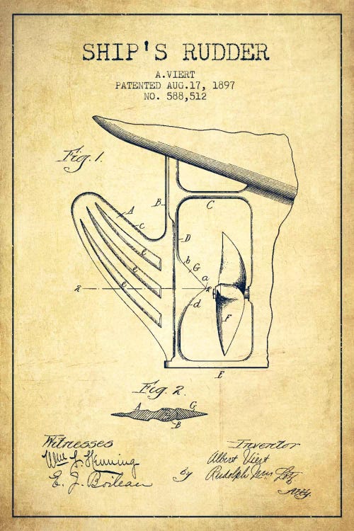 Rudder Vintage Patent Blueprint