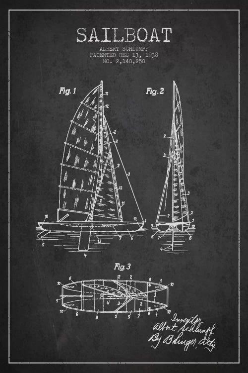 Sailboat Charcoal Patent Blueprint