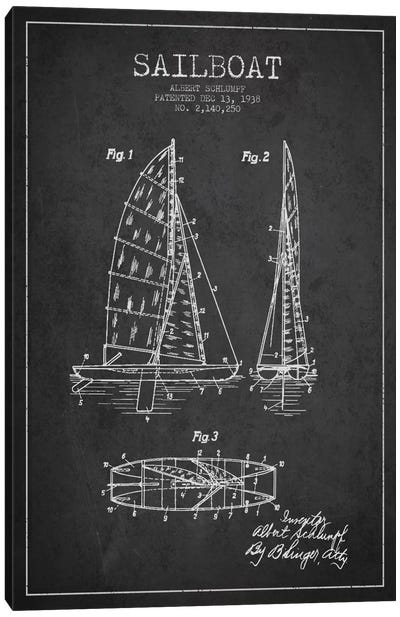 Sailboat Charcoal Patent Blueprint Canvas Art Print - Kids Nautical Art