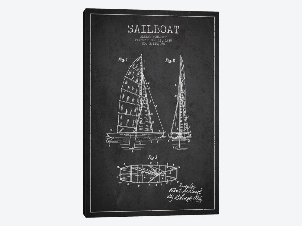 Sailboat Charcoal Patent Blueprint by Aged Pixel 1-piece Canvas Wall Art