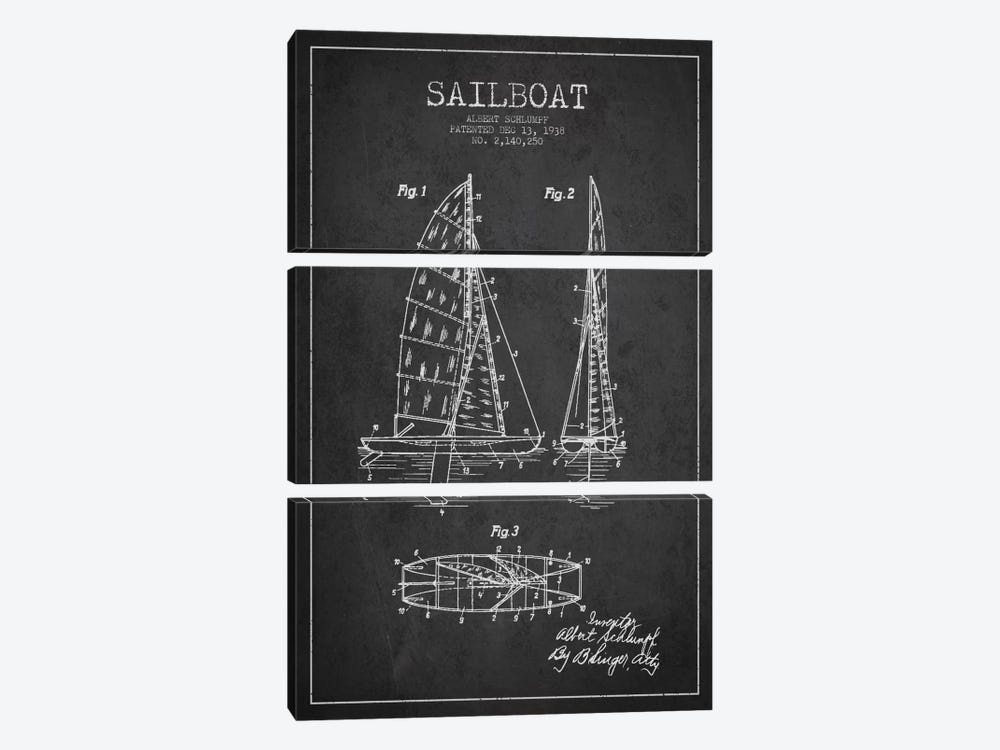 Sailboat Charcoal Patent Blueprint by Aged Pixel 3-piece Canvas Artwork