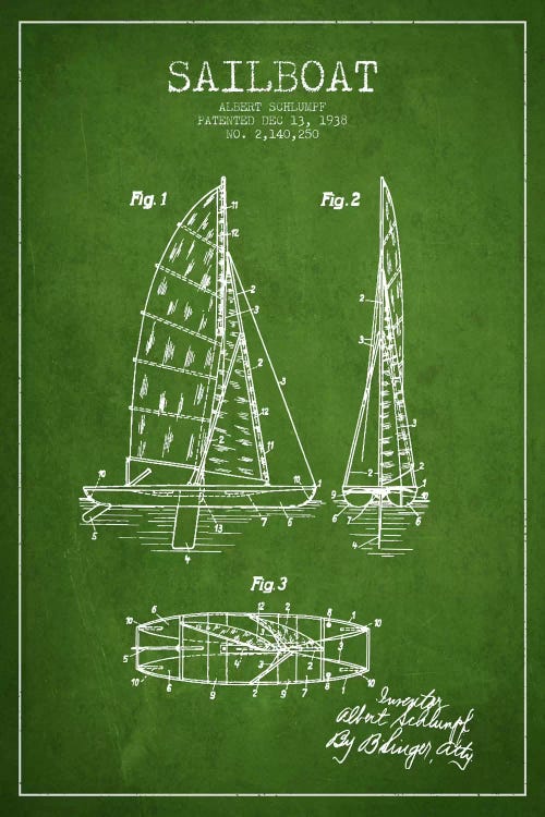 Sailboat Green Patent Blueprint