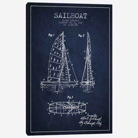 Sailboat Navy Blue Patent Blueprint Canvas Print #ADP2622} by Aged Pixel Canvas Art