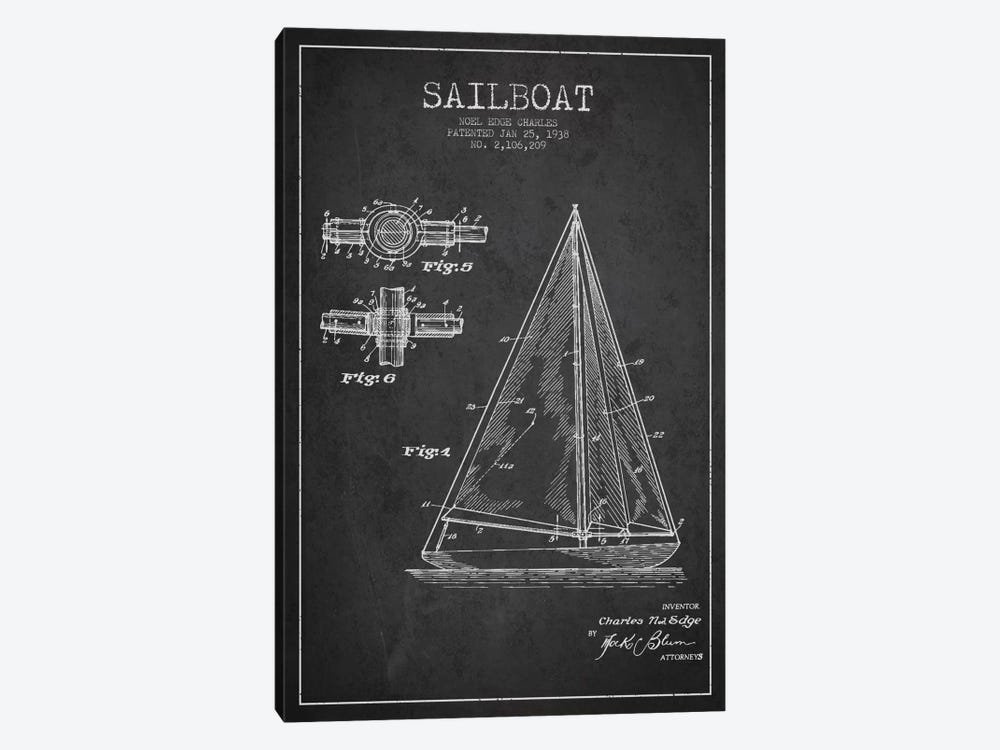 Sailboat Charcoal Patent Blueprint by Aged Pixel 1-piece Canvas Print