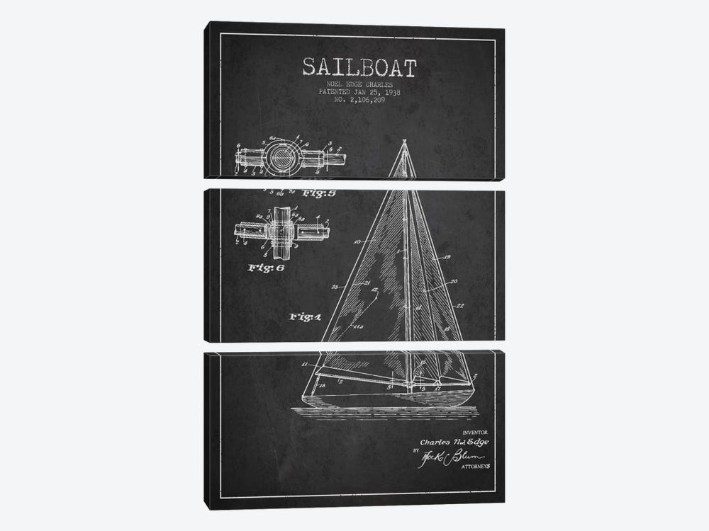 Sailboat Charcoal Patent Blueprint by Aged Pixel 3-piece Art Print