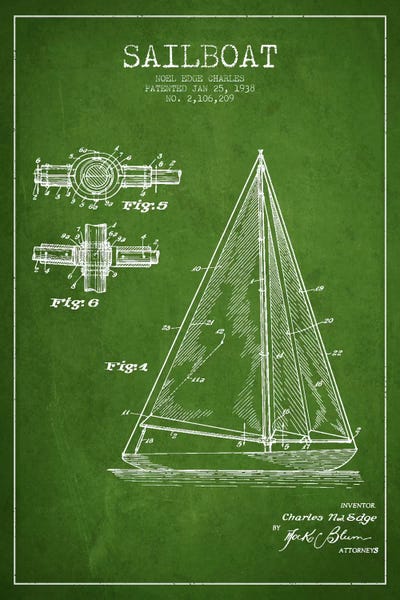 Sailboat Green Patent Blueprint