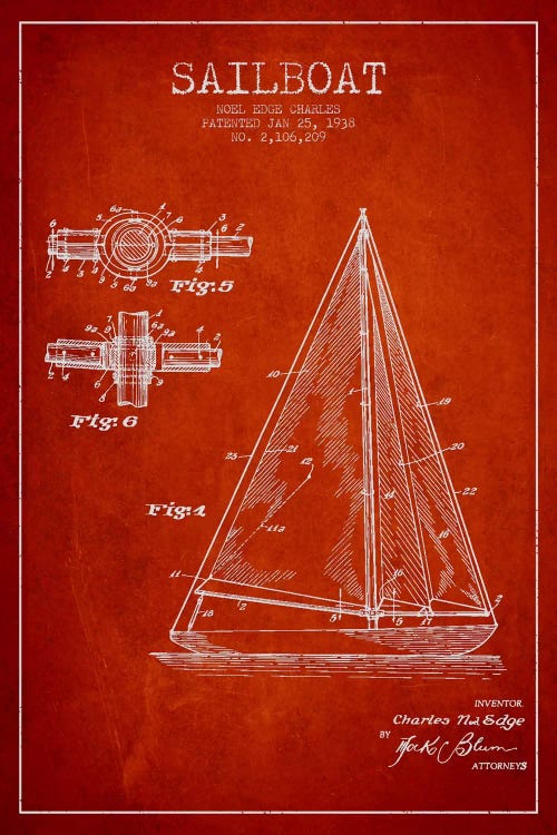 Sailboat Red Patent Blueprint