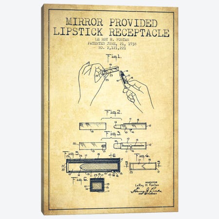 Mirror Provided Lipstick Vintage Patent Blueprint Canvas Print #ADP262} by Aged Pixel Canvas Art Print